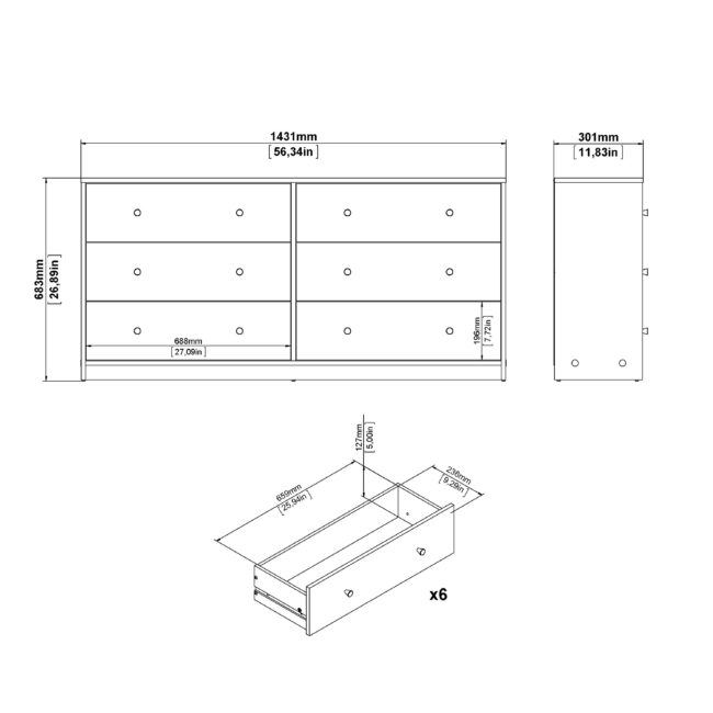 May Chest of 6 Drawers (3+3) in White - Image 10