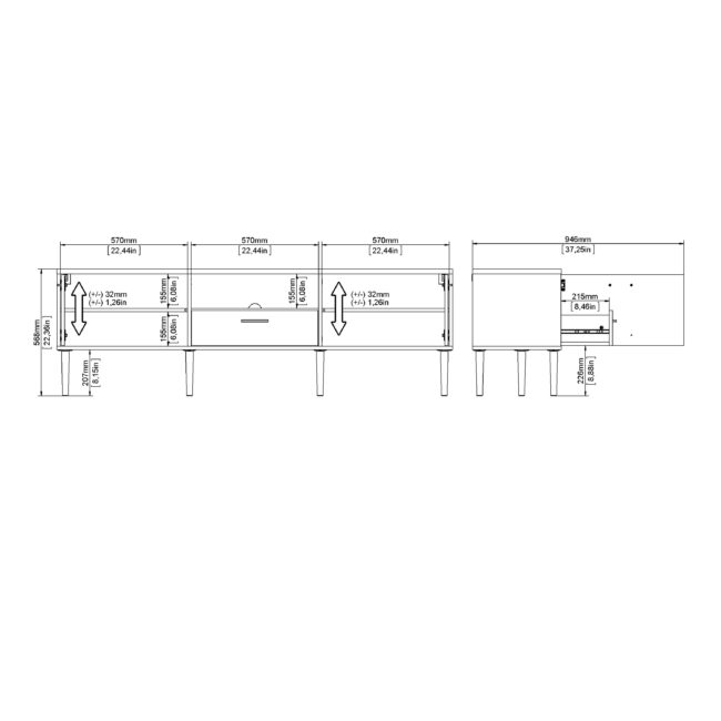 Media TV Unit with 2 Doors 1 Drawer in White - Image 11