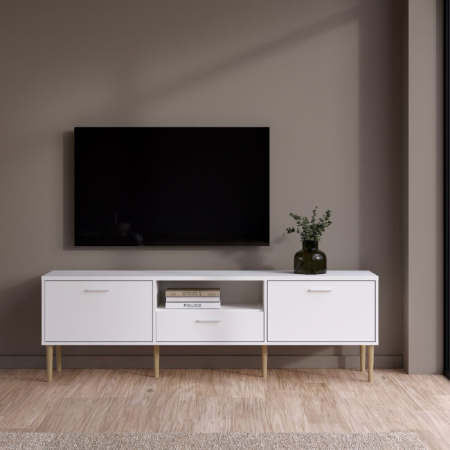 Media TV Unit with 2 Doors 1 Drawer in White - Image 6