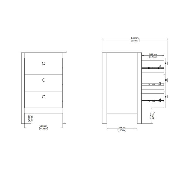 Barcelona Bedside Table 3 Drawers in White - Image 11