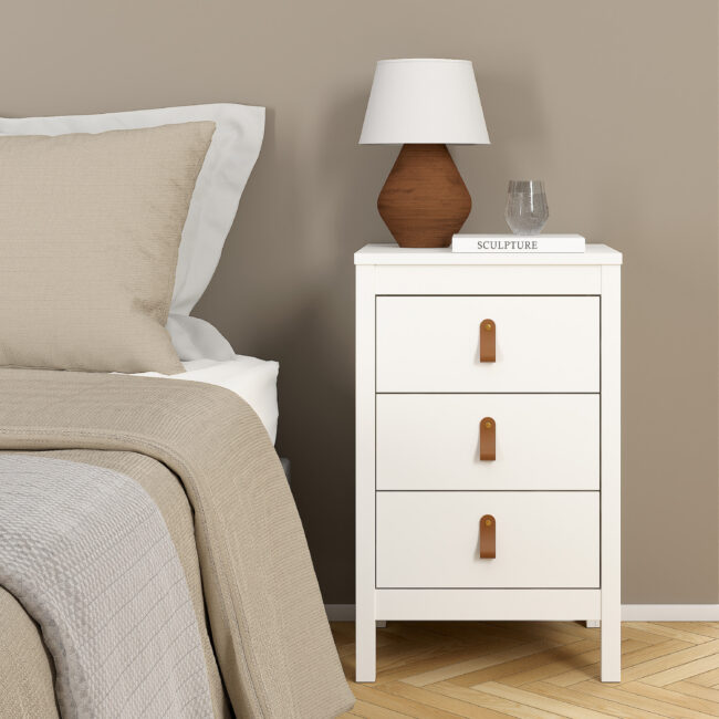 Barcelona Bedside Table 3 Drawers in White - Image 7