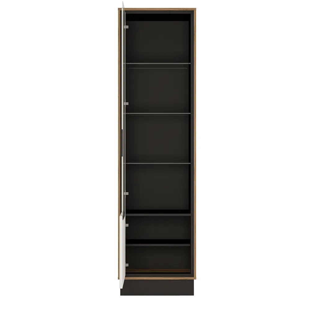 Brolo Tall Glazed Display Cabinet (LH) With the Walnut and Dark Panel Finish