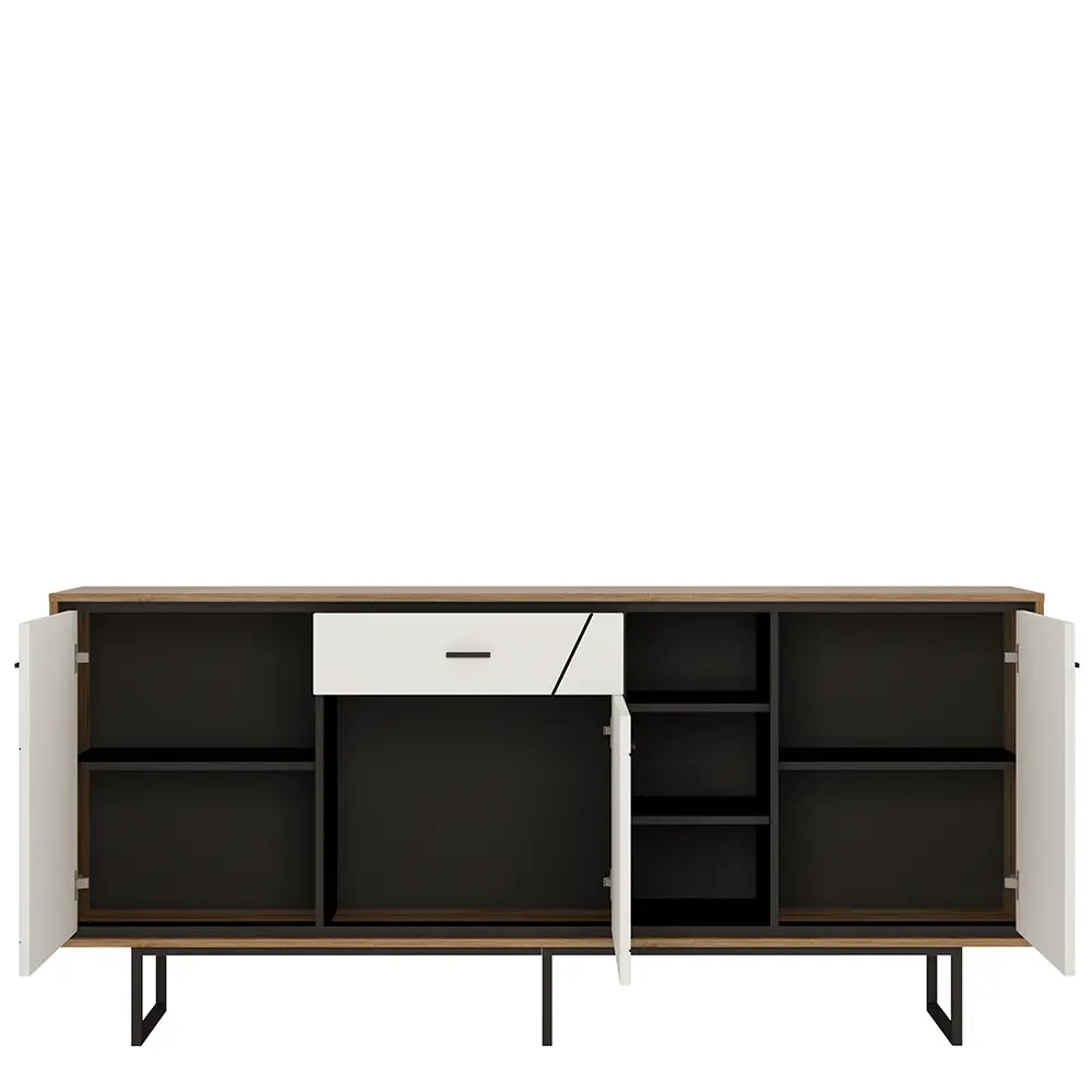Brolo 3 Door 1 Drawer Wide Sideboard With the Walnut and Dark Panel Finish