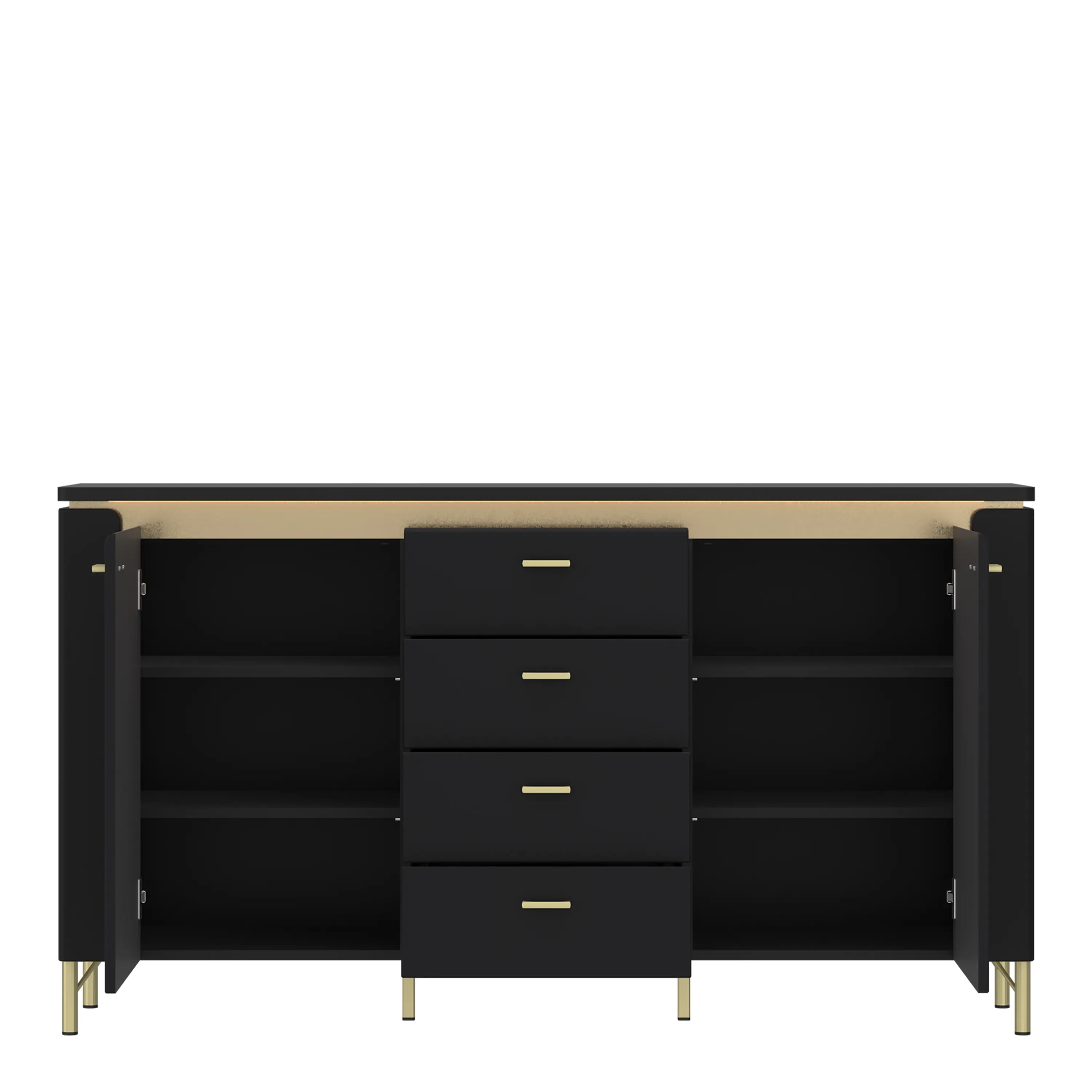 Genoa Sideboard 2 Door 4 Drawer in Black Matt/Gold