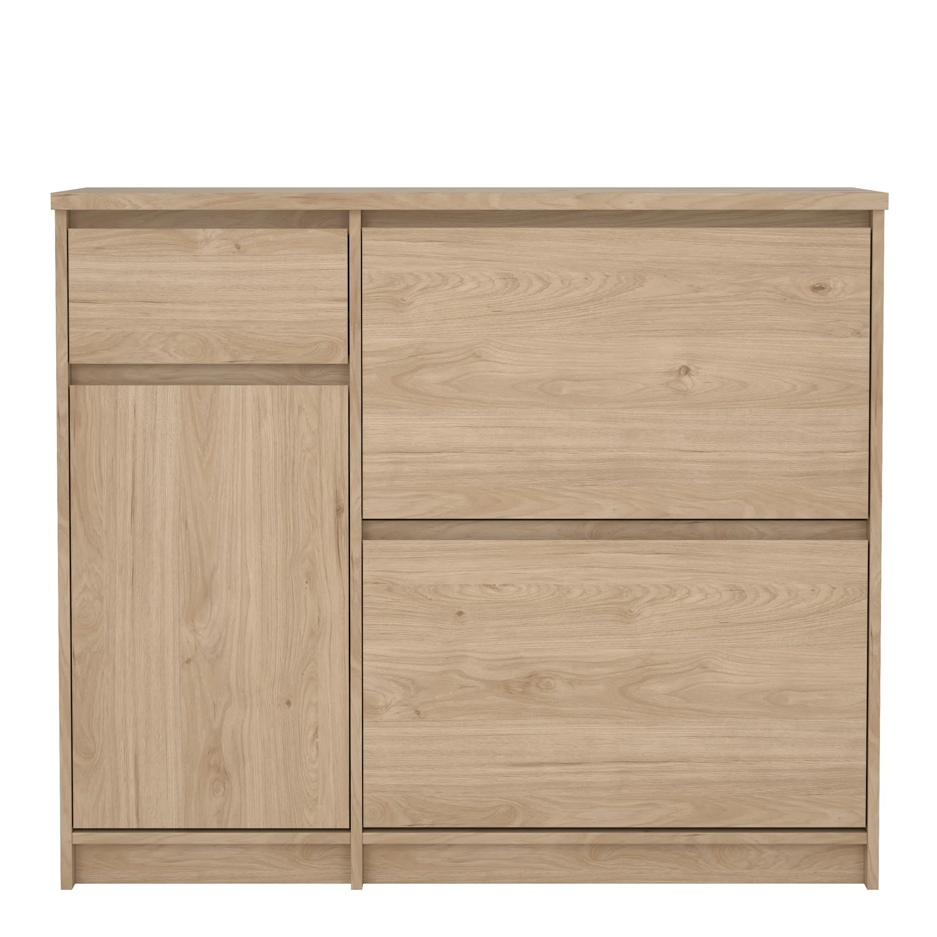 Naia Shoe Cabinet with 2 Flip Down Doors 1 Door and 1 Drawer in Jackson Hickory Oak