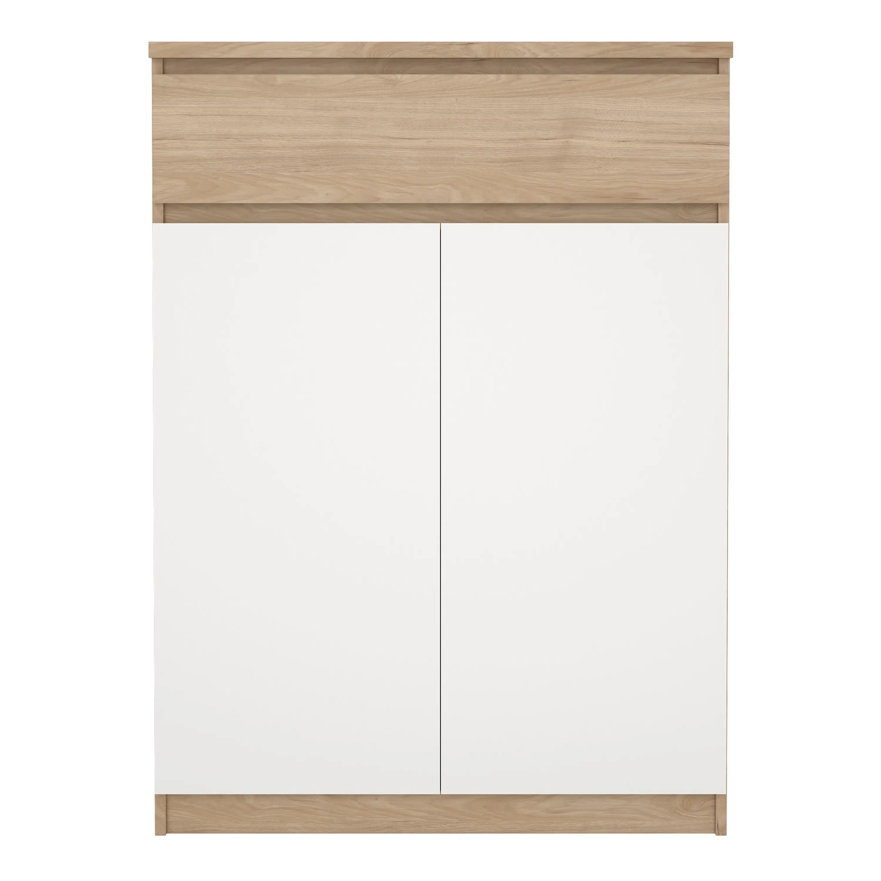Naia Shoe Cabinet with 2 Doors 1 Drawer in Jackson Hickory Oak and White