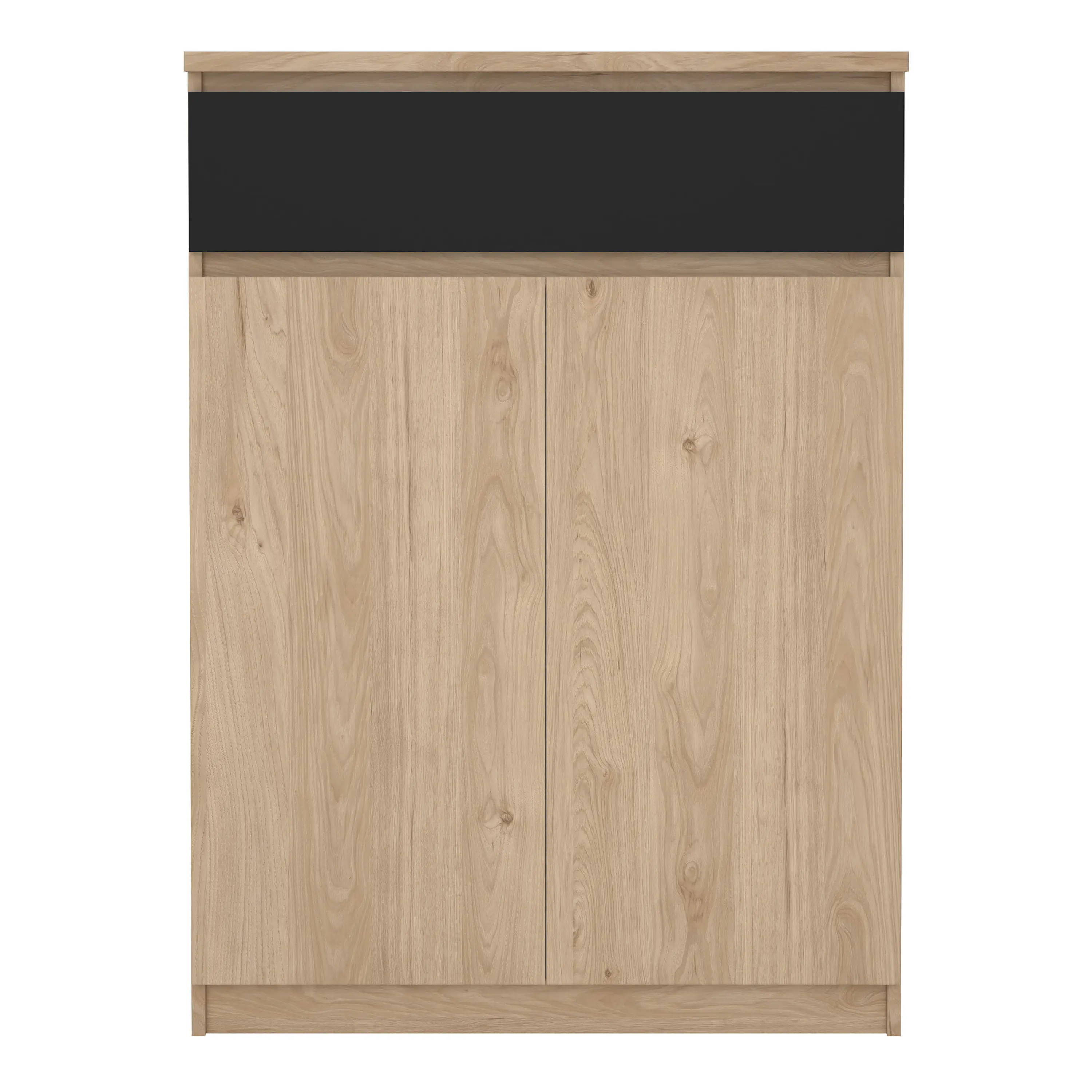 Naia Shoe Cabinet with 2 Doors 1 Drawer in Jackson Hickory Oak and Black