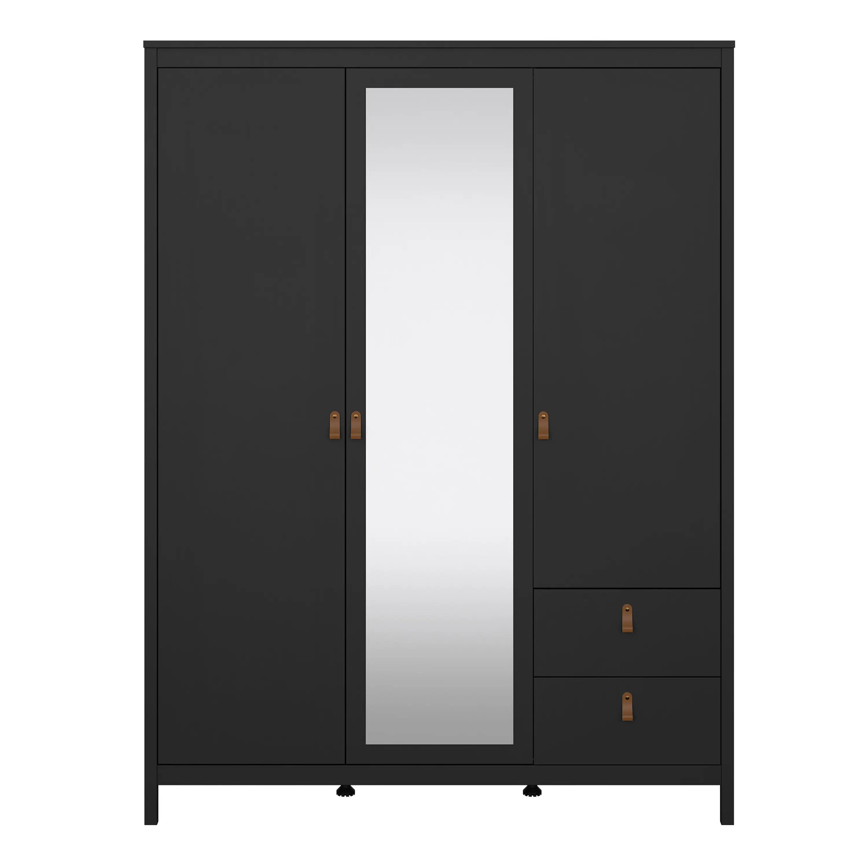 Barcelona Wardrobe with 2 Doors 1 Mirror Door 2 Drawers in Matt Black